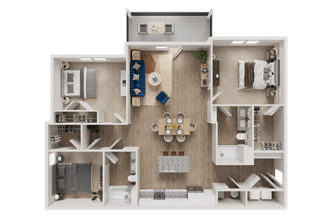 Three Bedroom B Floor Plan at The Landings at Hard Scrabble, Columbia